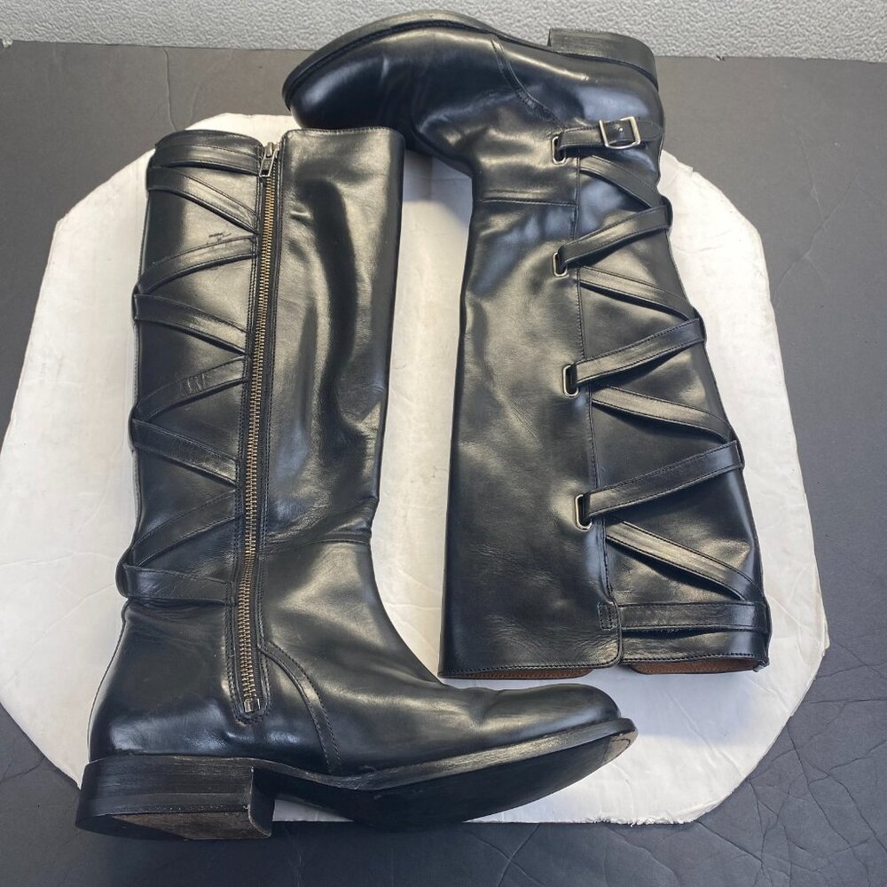 Frye Womens Strappy Boot- Black Leather - Size 8 B Zipper Made in Mexico